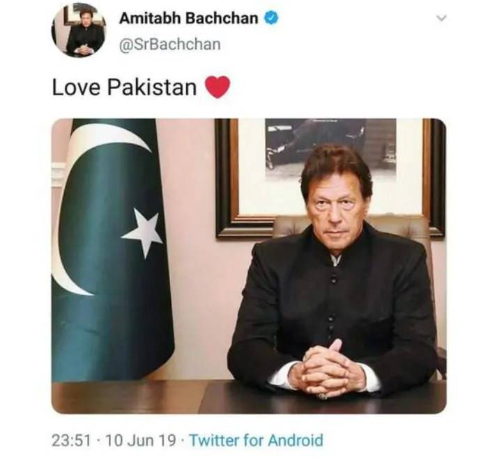 بالی وڈ اداکار امیتابھ بچن کا ٹویٹر اکاونٹ ہیک،وزیراعظم پاکستان عمران خان کی تصویر لگا دی