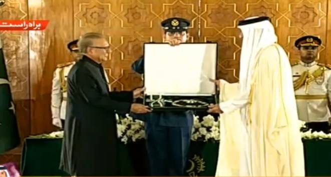 صدر عارف علوی نے امیر قطر کو نشان پاکستان کے اعزازسے نواز دیا