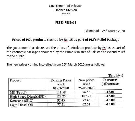 پٹرولیم مصنوعات کی قیمتوں میں نمایاں کمی: حکومت نے نوٹیفیکیشن جاری کردیا