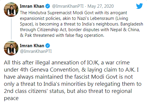 مودی کی فاشست حکومت ہمسایہ ممالک کے لئے خطرہ ہے:وزیراعظم عمران خان