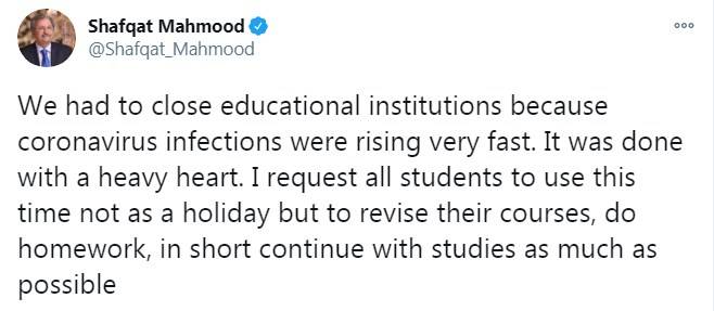 تعلیمی اداروں کی بندش کا فیصلہ بھاری دل کے ساتھ کیا: شفقت محمود