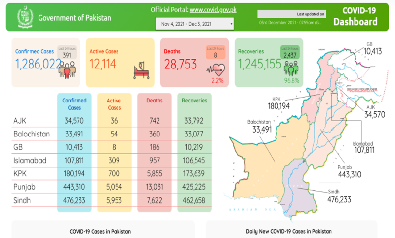 پاکستان : کورونا کے 391 نئے کیسز رپورٹ، 8 مزید شہری جاں بحق