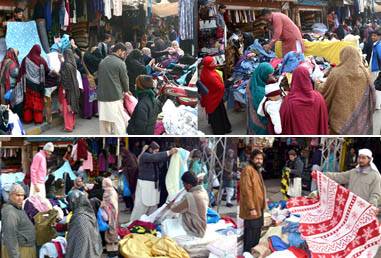 سردی کی شدت نے لنڈا بازاروں کی رونق بڑھا دی 