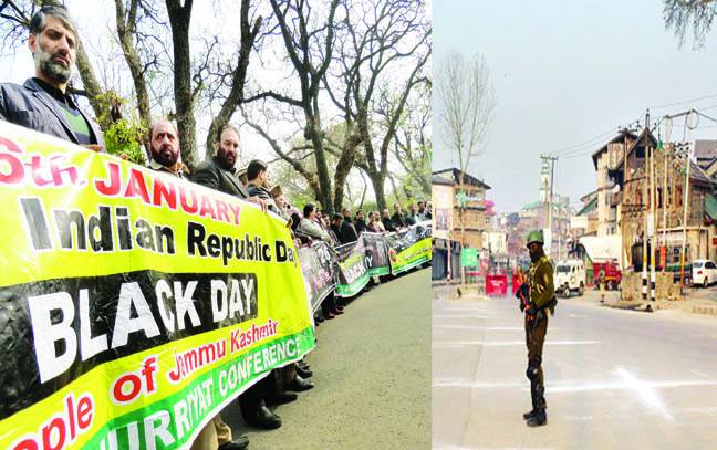 بھارتی یوم جمہوریہ پر کشمیریوں نے یوم سیاہ منایا‘ مظاہرے‘ ہڑتال: عالمی برادری مظالم بند کرائے سینٹ کی قرارداد
