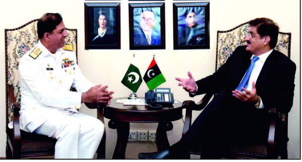 وزیراعلیٰ مراد علی شاہ سے کمانڈر کراچی ریئر ایڈمرل آصف خالق کی ملاقات